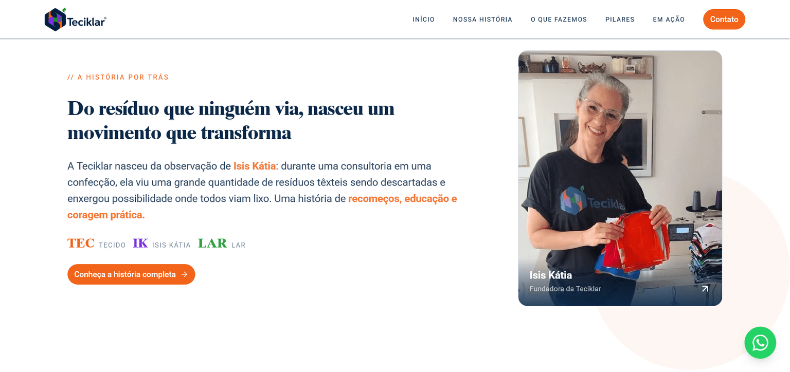 Seção da home da Teciklar renderizada no Nuxt, com o mesmo conteúdo dos campos ACF apresentado no layout final